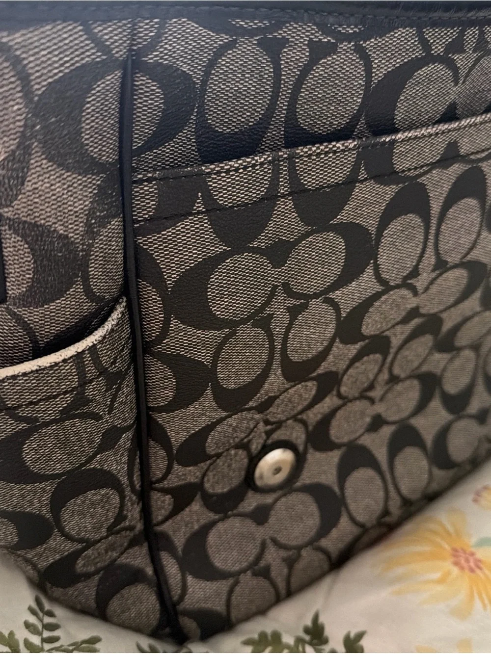 Coach Gray Signature Canvas Messenger Bag with Black Trim
